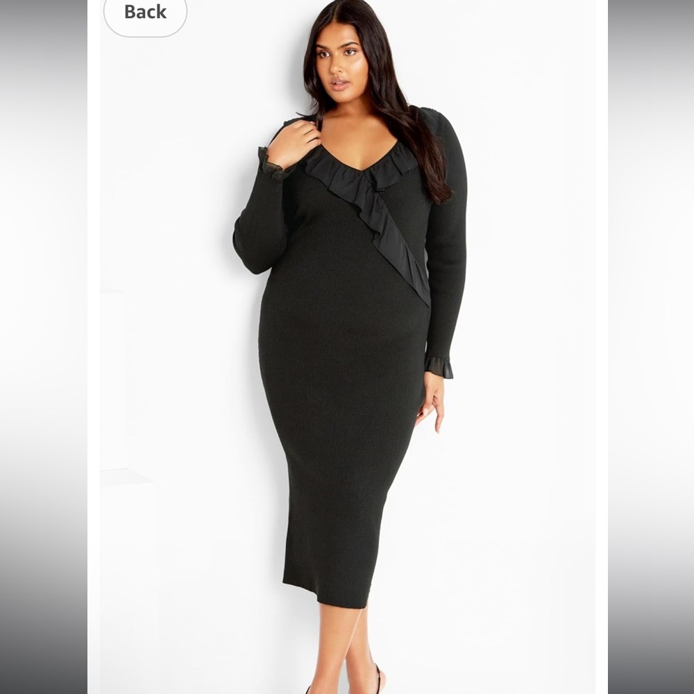 City Chic Black Asymmetrical Ruffled Bodycon Dress - Picture 3 of 7